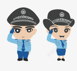 灰色帽子的女警和特警手绘素材
