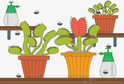 卡通家养捕蝇花盆栽矢量图素材