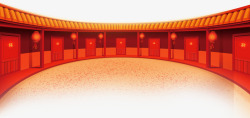 中国风红色挂饰插画新年中国风大院子高清图片