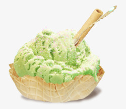 哈密瓜味绿色雪球冰激凌甜点高清图片