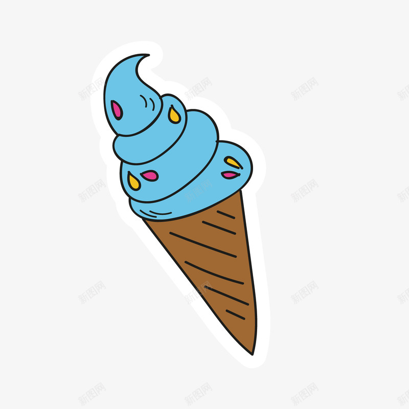 蓝色冰激凌卡通图标矢量图ai_新图网 https://ixintu.com 冰激凌 卡通图标 扁平化 美味 蓝色 零食 矢量图