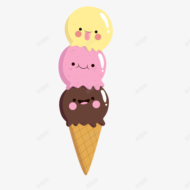 卡通表情冰淇淋矢量图ai免抠素材_新图网 https://ixintu.com 冰淇淋 卡通 可爱 天猫吃货节 甜筒 表情设计 食物 矢量图
