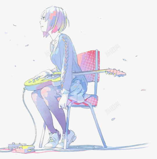 吉他少女png免抠素材_新图网 https://ixintu.com 卡通女孩 吉他 手绘少女 清新插画