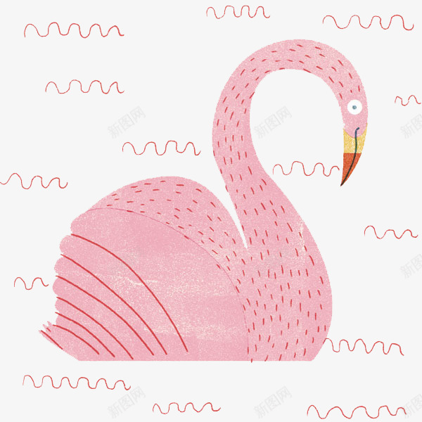 手绘粉色天鹅图案png免抠素材_新图网 https://ixintu.com 创意设计 可爱卡片 手绘插画