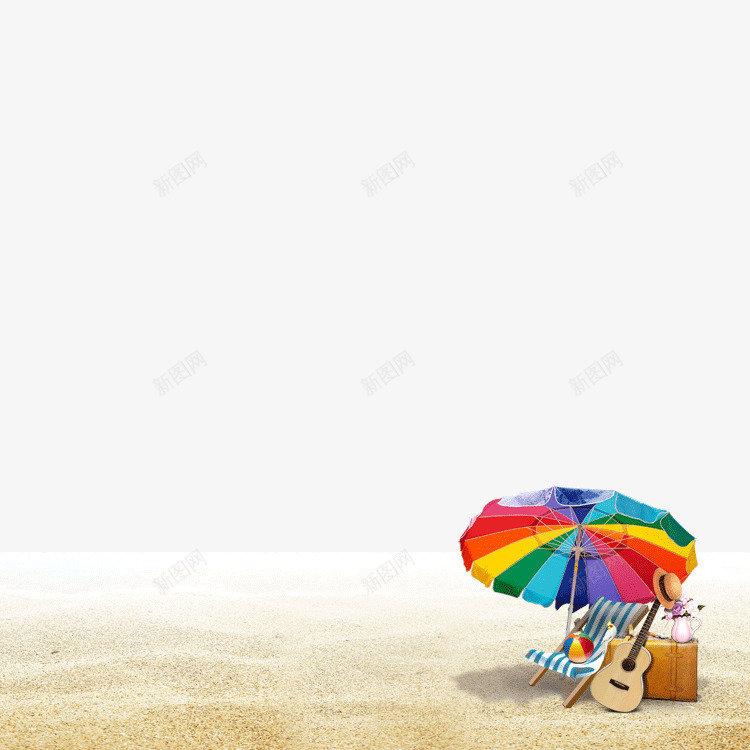 海边度假png免抠素材_新图网 https://ixintu.com 吉他 夏日 帽子 度假 沙滩 沙滩椅 海边 遮阳伞
