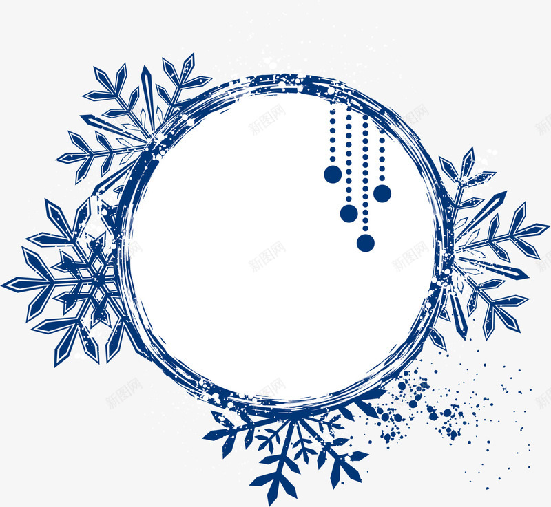 蓝色圆圈标签png免抠素材_新图网 https://ixintu.com 冬季 圆圈图案 圣诞挂件 蓝色标签 装饰图案 雪花
