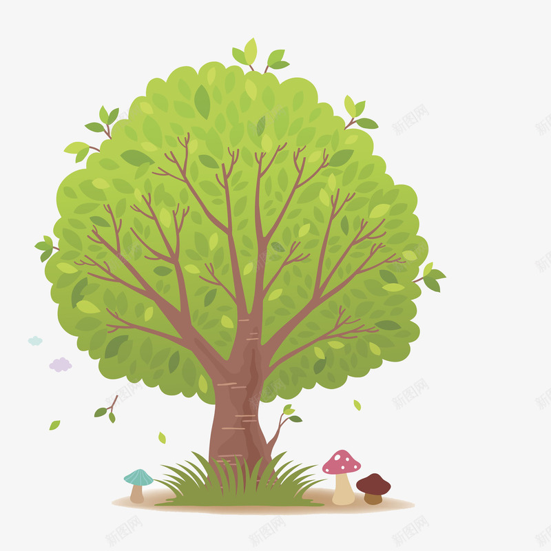 大树和蘑菇png免抠素材_新图网 https://ixintu.com 大树 彩绘 手绘 枝叶 树木 植物 绿色 落叶 蘑菇