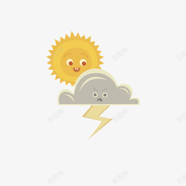 卡通天气图标png_新图网 https://ixintu.com 乌云闪电 乌云雷电 卡通图标 天气图标 太阳图标 开心的表情