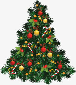 圣诞球与杉树树图片手绘绿色圣诞树高清图片