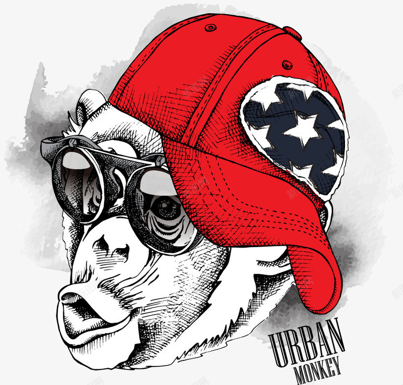 带嘻哈帽子的酷拽猴子png免抠素材_新图网 https://ixintu.com hiphop 卡通 有趣 猴子