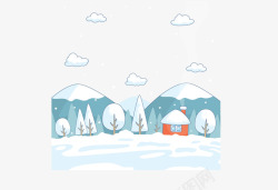 卡通手绘插画雪景矢量图素材