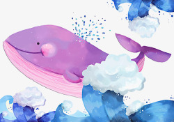 可爱卡通休闲鲸鱼喷水和海浪素材