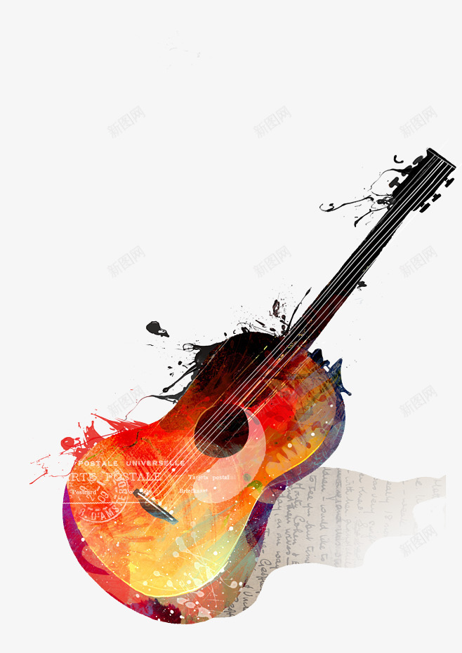 吉他的海报元素png免抠素材_新图网 https://ixintu.com 产品 免费PNG 琴弦 脑洞大开 颜料