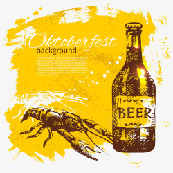 啤酒瓶和龙虾插画背景片素材