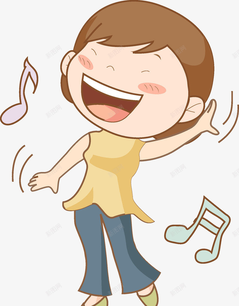 唱歌的女人图png免抠素材_新图网 https://ixintu.com 卡通 唱歌的 大声歌唱 女人 插图 漂亮的 音乐 音符
