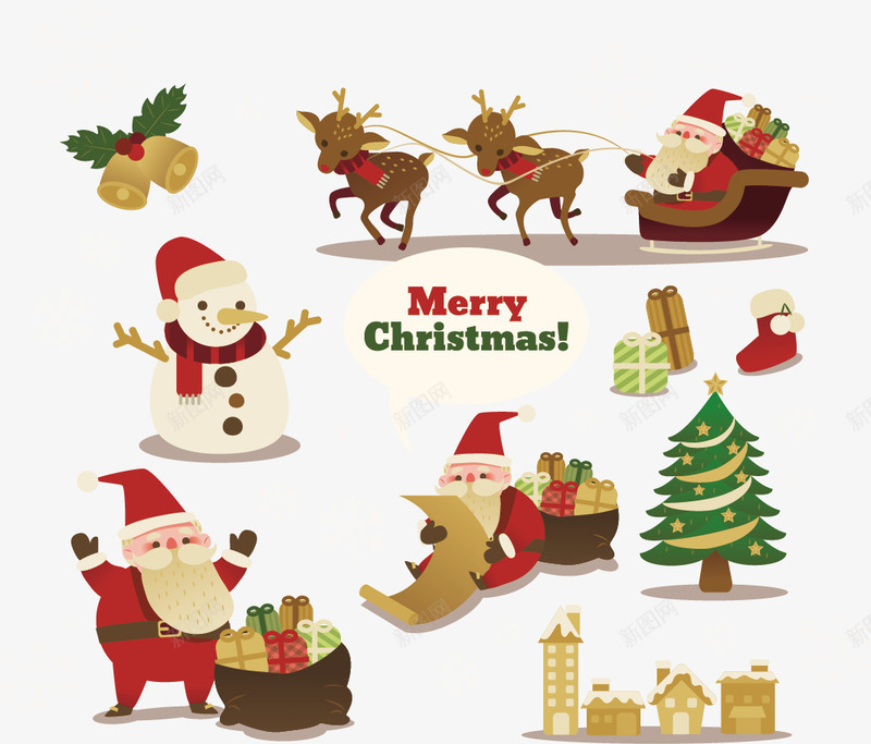 圣诞矢量图ai免抠素材_新图网 https://ixintu.com 卡通动漫 圣诞树 圣诞素材 圣诞老人 圣诞节 广告设计 彩色手绘 礼物 驯鹿 矢量图
