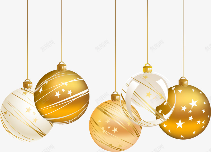 金色闪耀圣诞球png免抠素材_新图网 https://ixintu.com 圣诞挂饰 圣诞节 彩球 星星图案 装饰图案 金色圣诞球