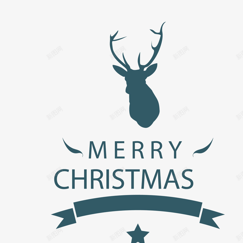 精美圣诞LOGO图标png_新图网 https://ixintu.com 圣诞LOGO 墨绿色 艺术字 飘带 麋鹿