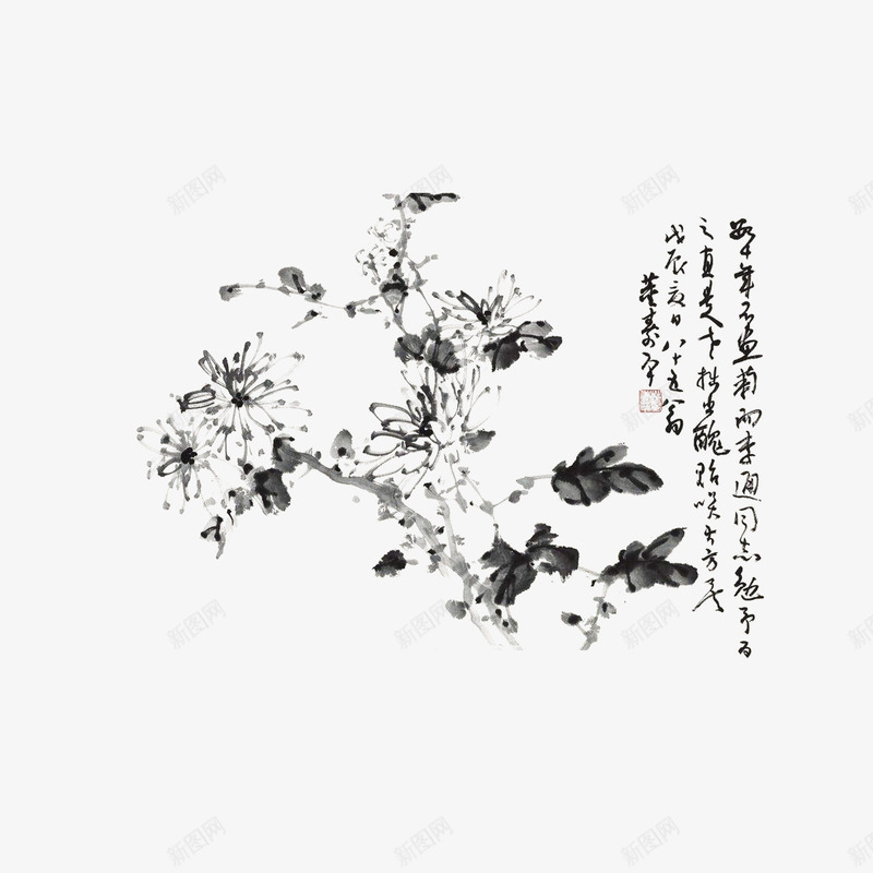 花鸟水墨传统画png免抠素材_新图网 https://ixintu.com 国画 国画菊花 水墨画 水墨菊花 花鸟水墨传统画 菊花