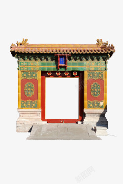 古式建筑背景中国风红墙宫廷古式建筑门框高清图片