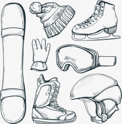雪鞋手绘冬季滑雪装备矢量图高清图片