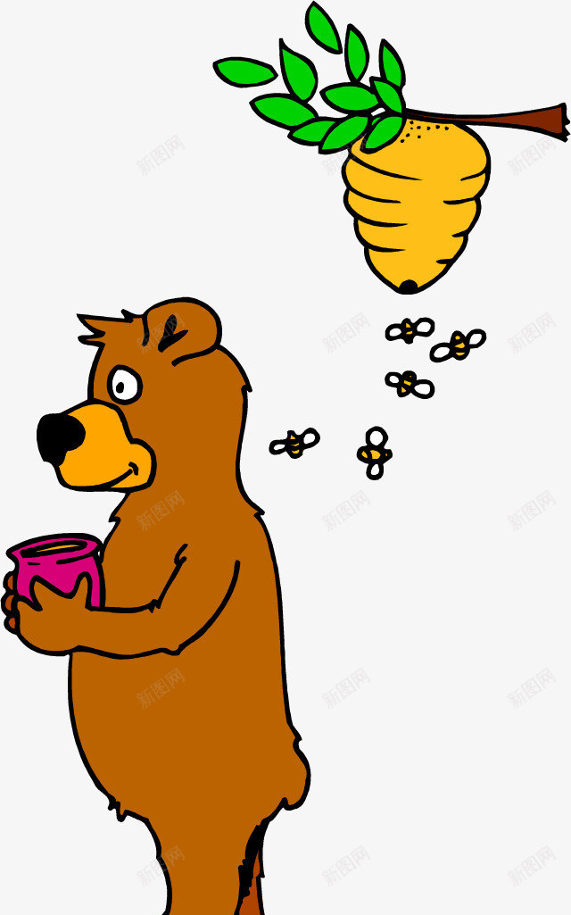 卡通熊和蜜蜂png免抠素材_新图网 https://ixintu.com 儿童画画 儿童绘本 动漫卡通 动物插画 卡通动物 卡通蜜蜂 可爱 插画 贺卡