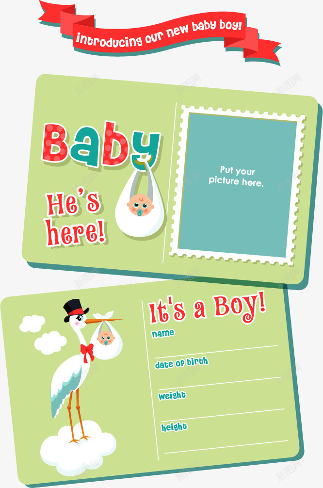 婴儿出生卡矢量图eps免抠素材_新图网 https://ixintu.com 出生卡 卡片 可爱 婴儿 矢量图