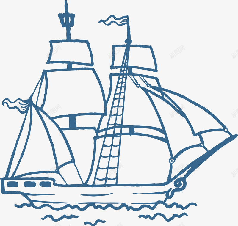 蓝色简约帆船装饰图案png免抠素材_新图网 https://ixintu.com 免抠PNG 帆船 简约 蓝色 装饰图案