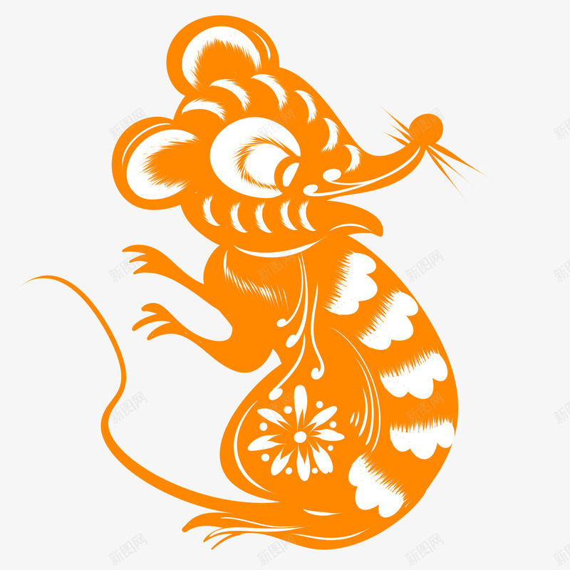 橙色鼠年剪纸插画psd免抠素材_新图网 https://ixintu.com 2020年 剪纸 动物 小动物剪纸 小老鼠素