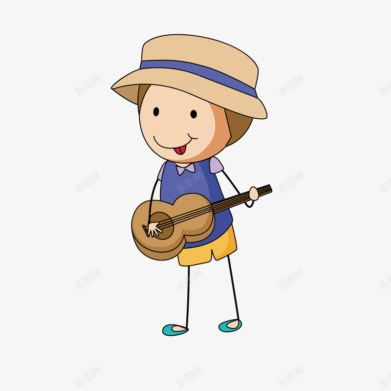 弹吉他的小男孩矢量图ai免抠素材_新图网 https://ixintu.com 人物设计 卡通人物 弹吉他 戴帽子 才艺表演 矢量图