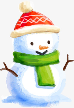 带蓝围巾的雪人手绘创意合成效果带围巾的雪人高清图片