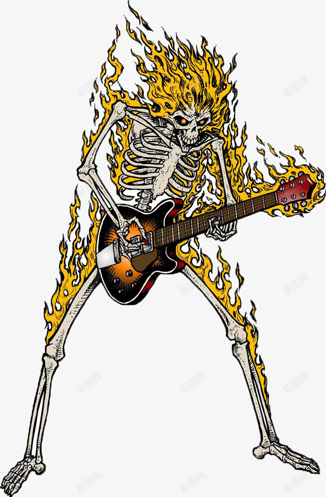 弹吉他的骷髅png免抠素材_新图网 https://ixintu.com 乐器 海报设计素材 装饰 骷髅