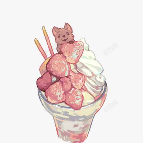 草莓冰淇淋手绘画片png免抠素材_新图网 https://ixintu.com 冰淇淋 冷饮 手绘美食 水果味 草莓味