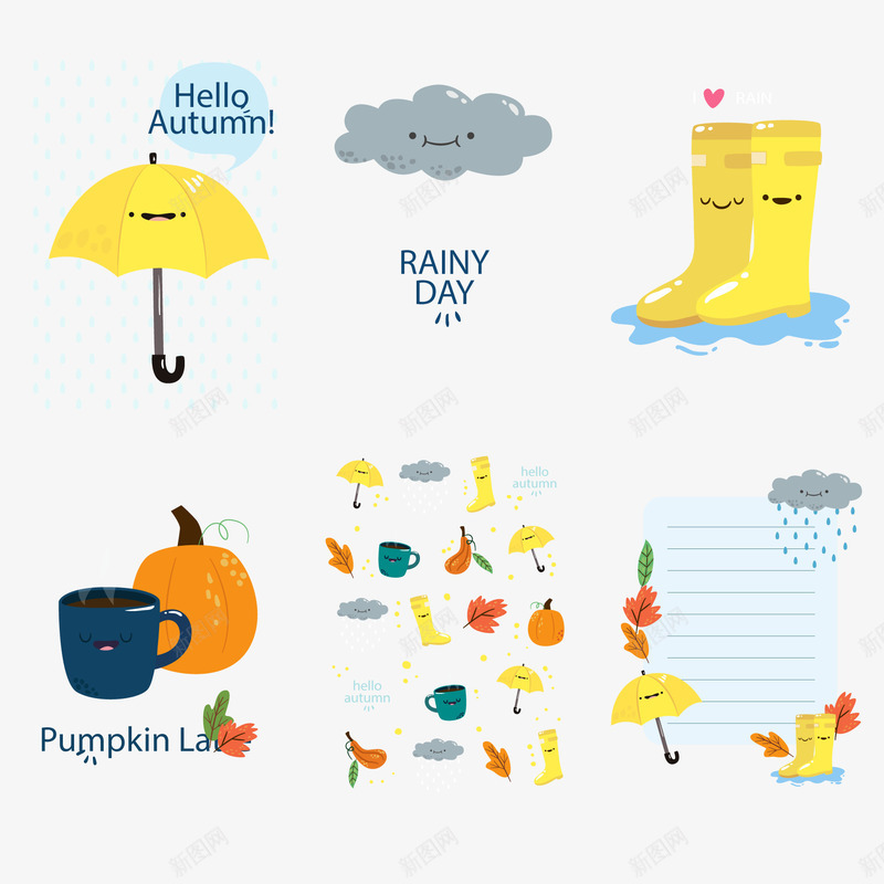 可爱季节天气卡片png免抠素材_新图网 https://ixintu.com 乌云 创意卡片 卡通 可爱 天气 雨伞