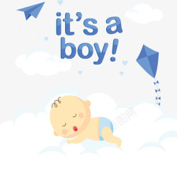 男婴免抠趴在云朵上睡觉的婴儿高清图片