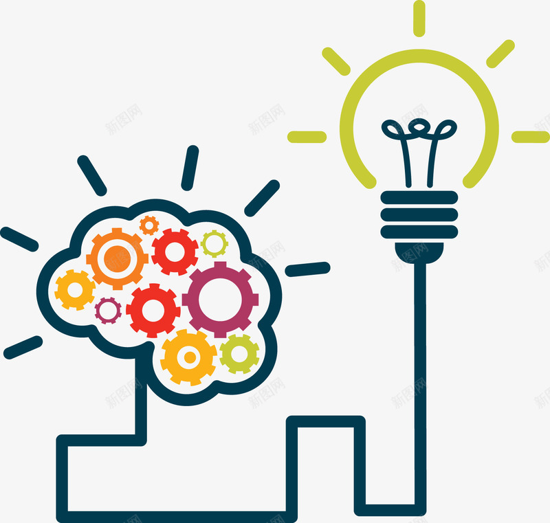 大脑与灯泡连线png免抠素材_新图网 https://ixintu.com 创意 大脑 大脑与灯泡连线设计 思维 灯泡 连线 齿轮