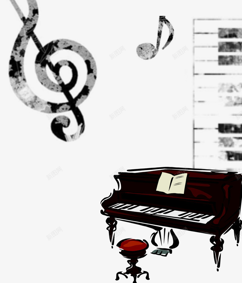 钢琴海报png免抠素材_新图网 https://ixintu.com 乐器 新年音乐会 海报 演奏 钢琴 音符