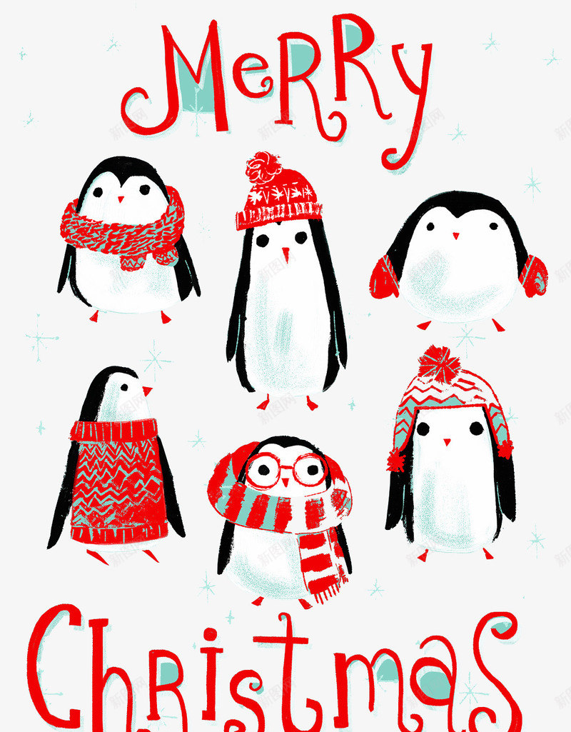 手绘企鹅圣诞贺卡png免抠素材_新图网 https://ixintu.com 创意设计 可爱卡片 手绘插画