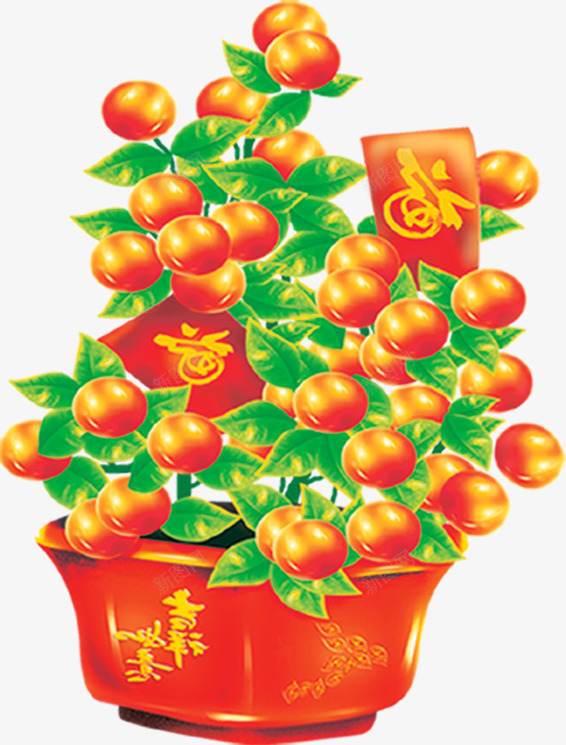 新年橘子树装饰png免抠素材_新图网 https://ixintu.com 元旦 免抠图片 橘子 橘子树 福 装饰