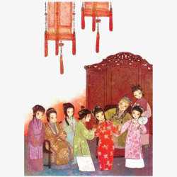 手绘宴会服饰手绘中国风红楼梦插画高清图片