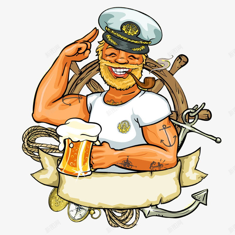 海盗男人png免抠素材_新图网 https://ixintu.com 卡通 啤酒 手绘 海盗 男人