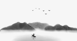 中国风小舟山水水墨画高清图片