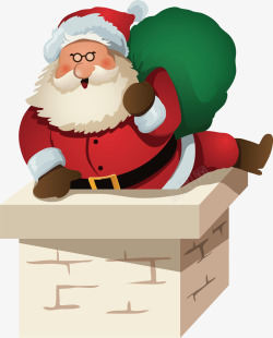 圣诞老公公爬烟囱插画烟囱里的圣诞老人高清图片