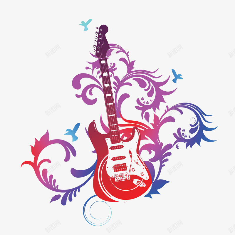 音乐吉他png免抠素材_新图网 https://ixintu.com 修饰 彩色 新图网 电吉他 花纹 音乐