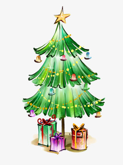 童趣圣诞礼包挂满铃铛的圣诞树高清图片