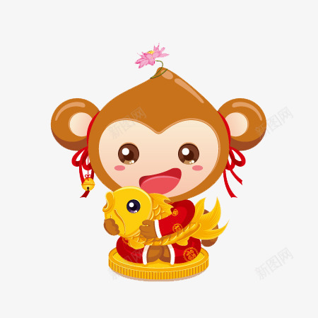 猴子png免抠素材_新图网 https://ixintu.com 动物 卡通 吉祥物 手绘 新年 猴 猴子 猴年 生肖 鱼