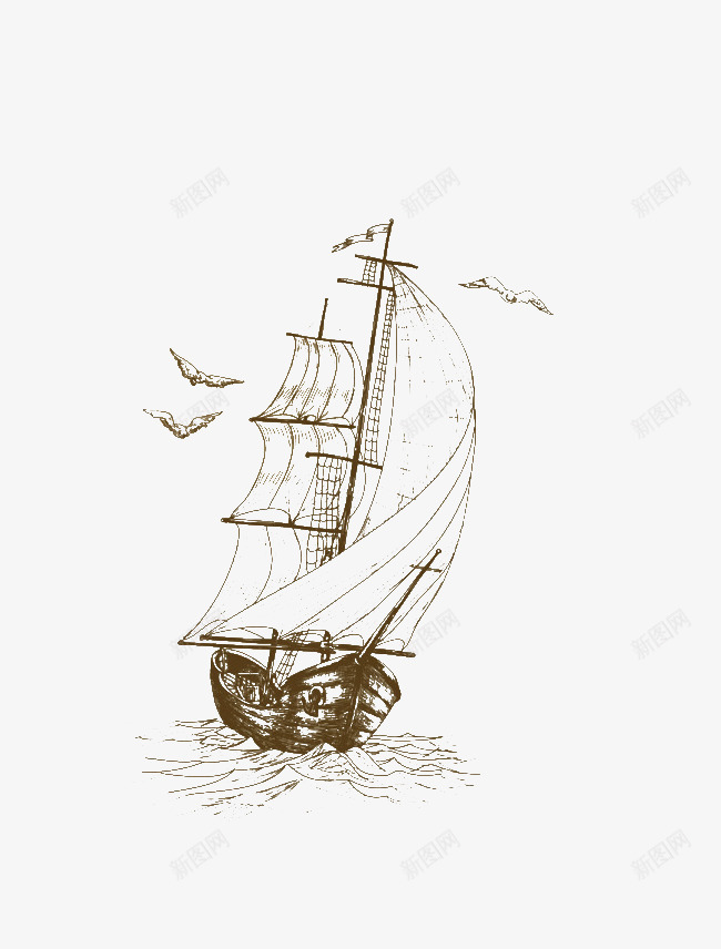 素描帆船png免抠素材_新图网 https://ixintu.com 海鸥 素描 素描帆船