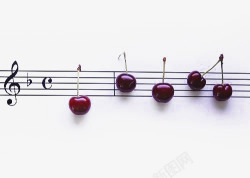 创意樱桃与五线音符乐章素材