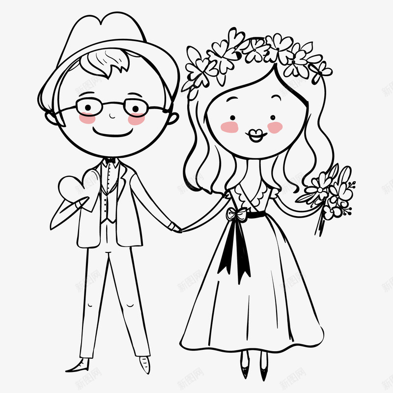 简约手绘卡通人物装饰结婚新人图标png_新图网 https://ixintu.com 卡通人物 广告设计 海报设计 简约手绘卡通人物 结婚爱人 网页设计