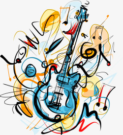 音乐吉他乐器手绘彩绘矢量图素材